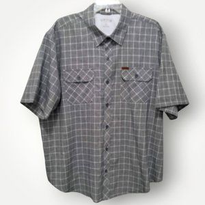 Orvis Mens XXL Gray Plaid Short Sleeve Tech Hiking Button Front Shirt 2XL